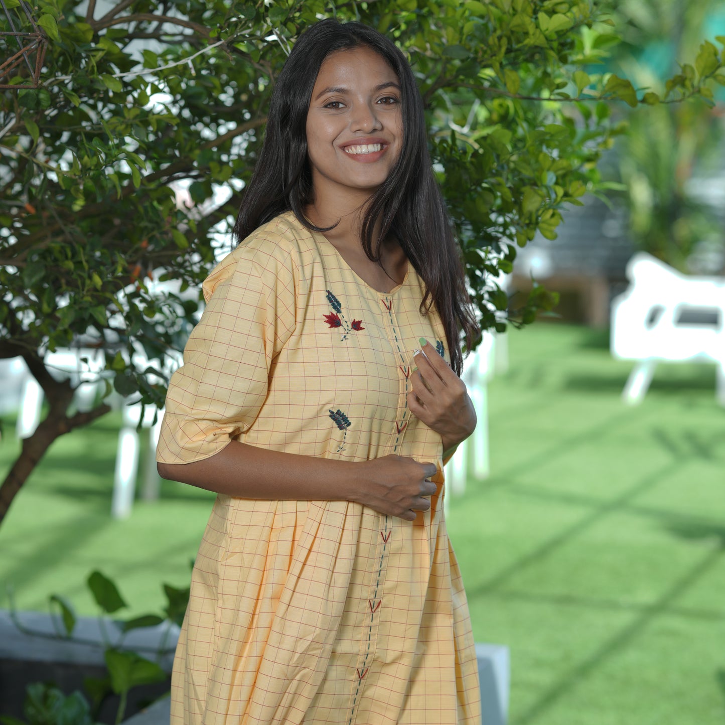 Lovely bright yellow cotton weaving Kurtis