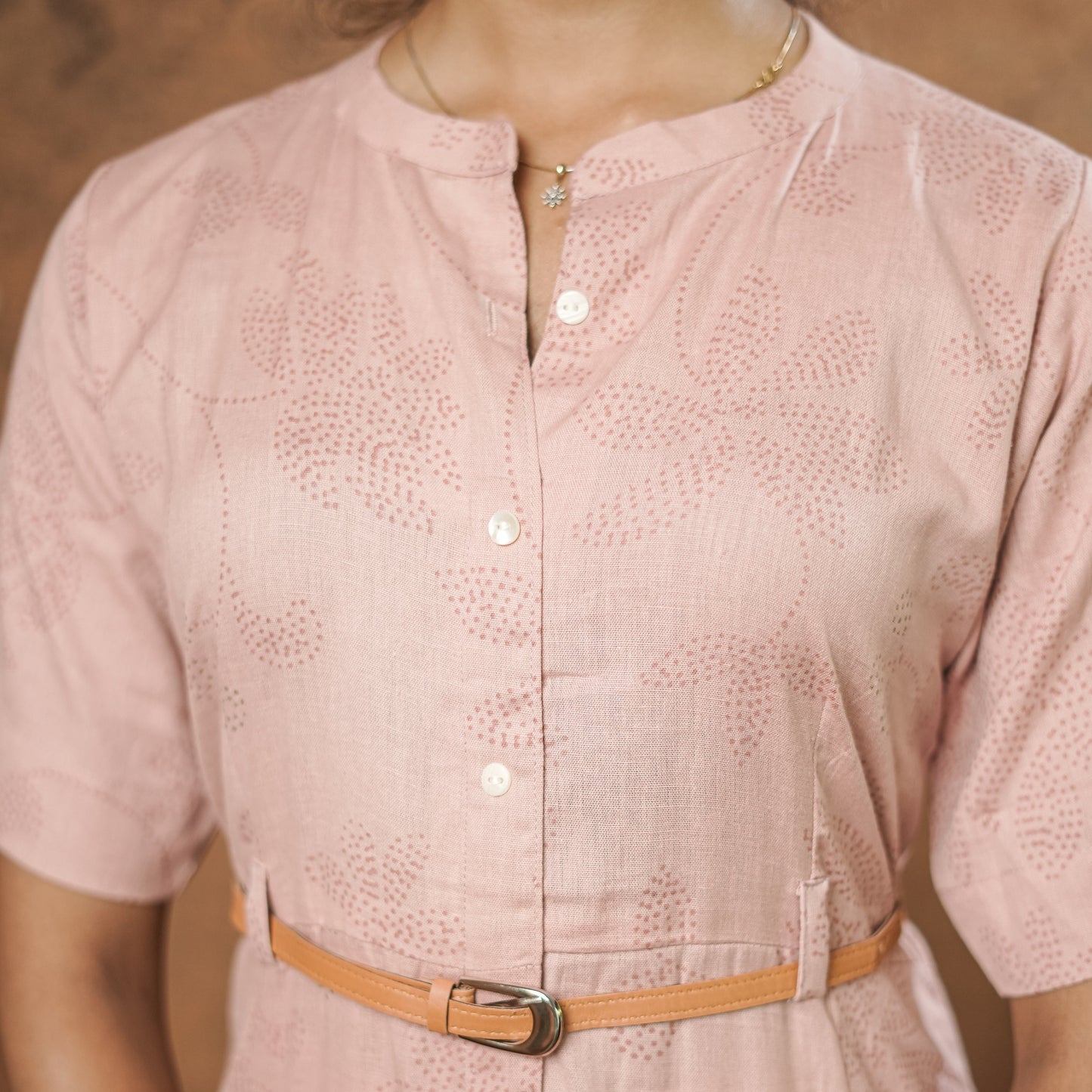Kobi colour Pure cotton dress Kurti with tan brown solid belt.