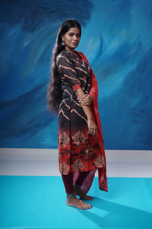 Lovely black and red chanderi silk Kurti suited for any occasion.