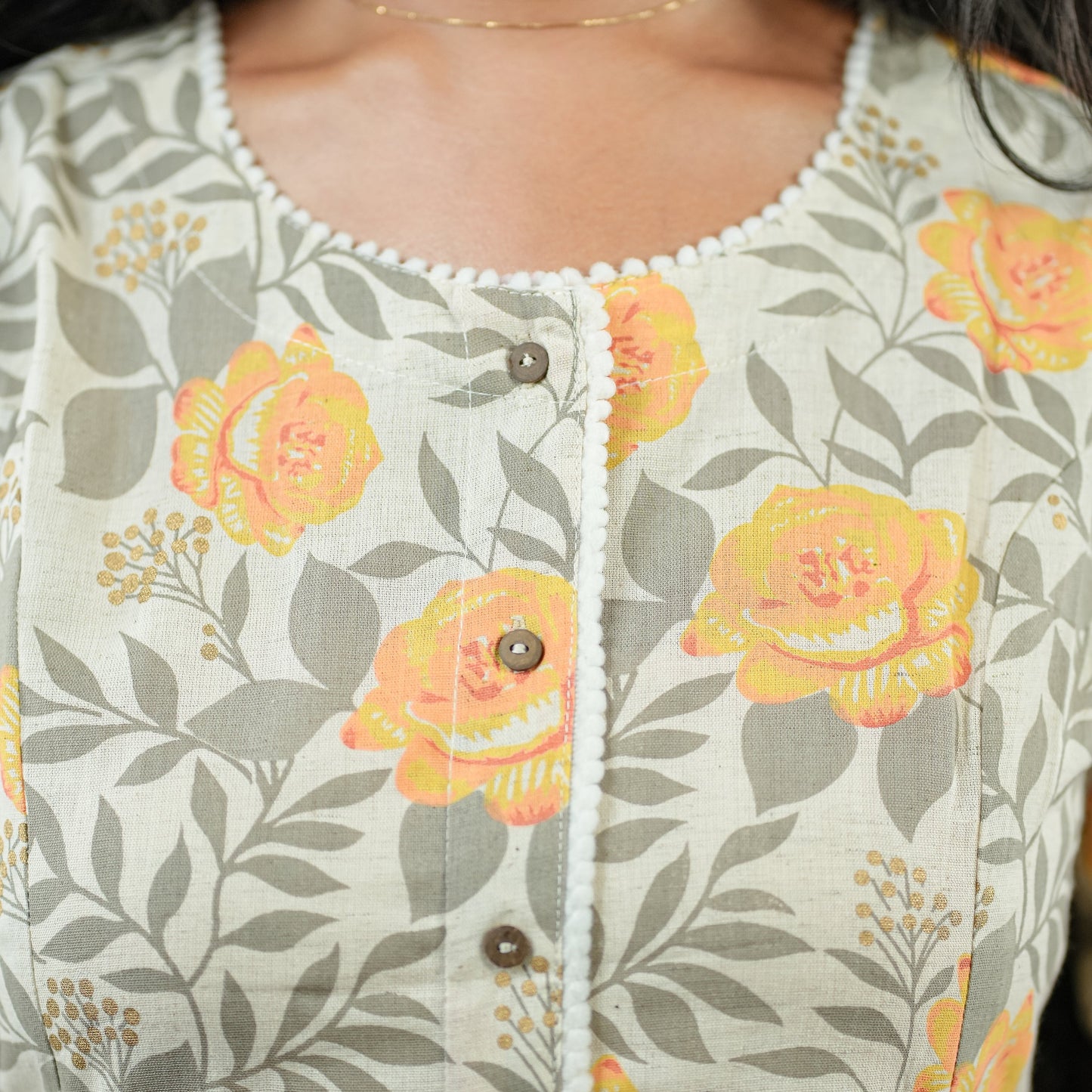 A-line Off white princess cut pure flex cotton Kurtis with floral print and side pocket