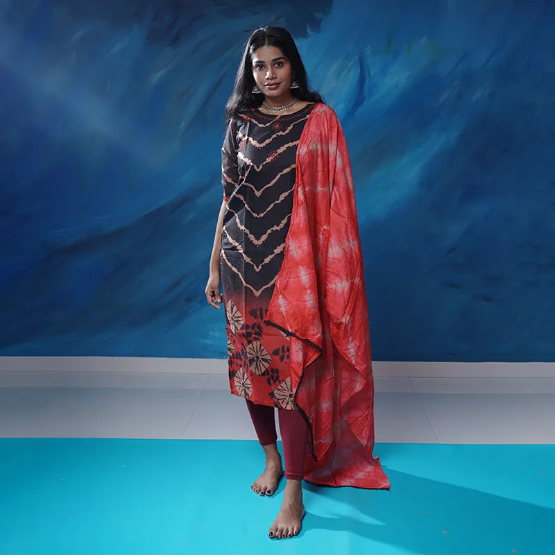 Lovely black and red chanderi silk Kurti suited for any occasion.