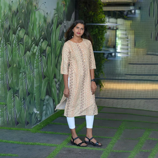 Simple biege coloured rayon straight cut kurti
