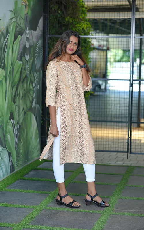 Simple biege coloured rayon straight cut kurti