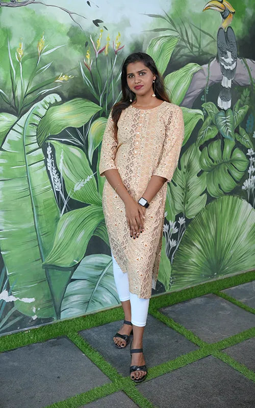 Simple biege coloured rayon straight cut kurti