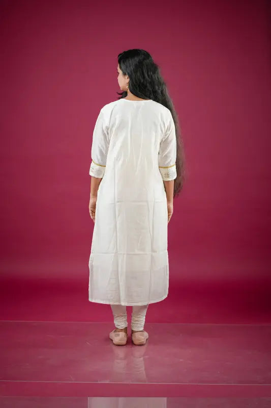 White Silk Kurti with Embroidered Floral Motifs